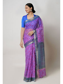 Unnati Silks - Purple Pure Dyed Printed Kota Cotton Saree with Unstitched Blouse