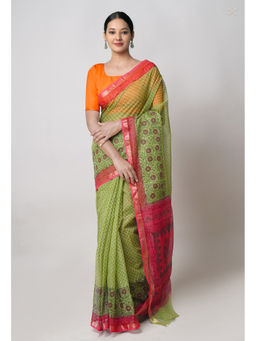 Unnati Silks - Green Pure Dyed Printed Kota Cotton Saree with Unstitched Blouse