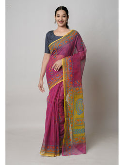 Unnati Silks - Pink Pure Dyed Printed Kota Cotton Saree with Unstitched Blouse