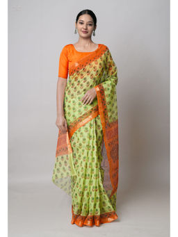 Unnati Silks - Green Pure Dyed Printed Kota Cotton Saree with Unstitched Blouse
