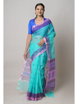 Unnati Silks - Sea Green Pure Dyed Printed Kota Cotton Saree with Unstitched Blouse