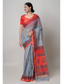 Unnati Silks - Grey Pure Dyed Printed Kota Cotton Saree with Unstitched Blouse