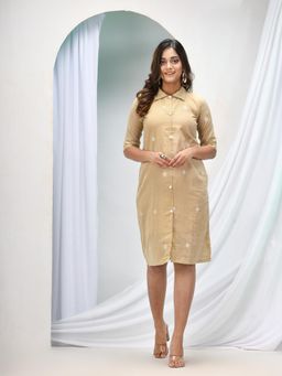 Angoshobha - Sand Tan Cotton Bengal Handwoven One Piece Dress
