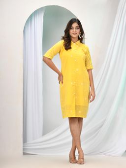 Angoshobha - Yellow Cotton Bengal Handwoven One Piece Dress