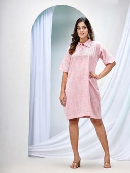 Angoshobha - Light Pink Cotton Bengal Handwoven One Piece Dress