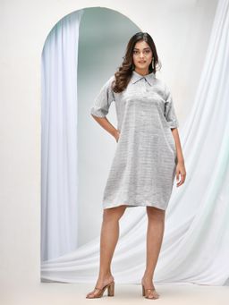 Angoshobha - Silver Cotton Bengal Handwoven One Piece Dress