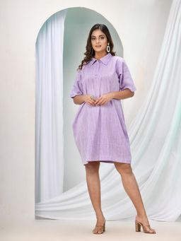 Angoshobha - Light Purple Cotton Bengal Handwoven One Piece Dress