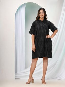 Angoshobha - Black Cotton Bengal Handwoven One Piece Dress