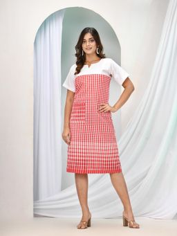 Angoshobha - Red Cotton Bengal Handwoven One Piece Dress