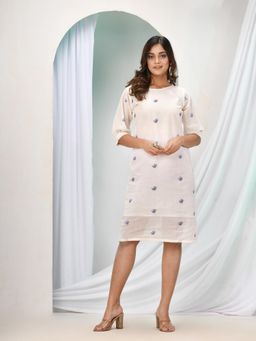 Angoshobha - White Cotton Bengal Handwoven One Piece Dress