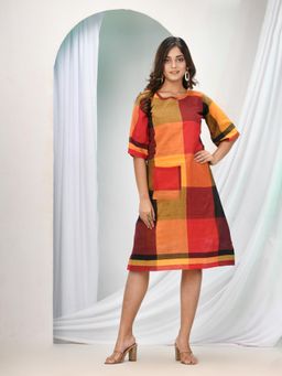 Angoshobha - Multicolour Cotton Bengal Handwoven One Piece Dress