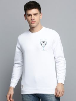 SHOWOFF - Mens Round Neck Printed White Pullover Sweatshirt