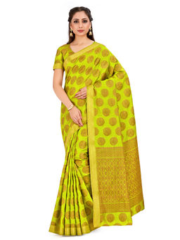 Mimosa - Green Kanjivaram Style Art Silk Saree With Unstitched Blouse
