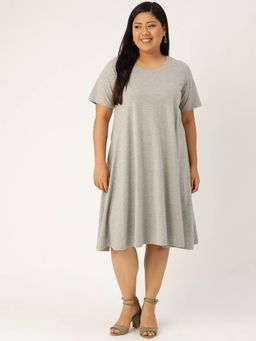 theRebelinme - Plus Size Womens Light Grey Solid A-Line Dress