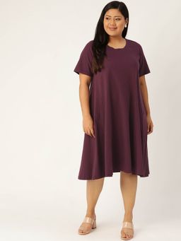 theRebelinme - Plus Size Womens Purple Solid A-Line Dress