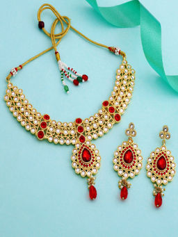 Estele - Gold Plated Traditional Alluring Kundan Choker Necklace Jewellery Set for Women