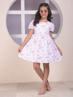 CRIMSOUNE CLUB - White Floral A-Line Fit Dress
