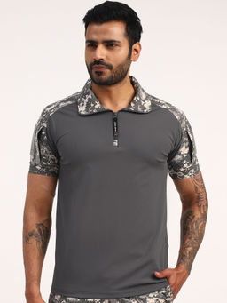 MountMiller - Men's Grey Digital Short Sleeves Tactical Polo T-Shirt