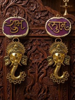 Homearte - Agate Shubh Labh Metal Ganesha Hanging - Pink