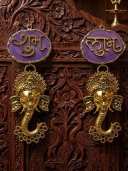 Homearte - Agate Shubh Labh Metal Ganesha Hanging - Purple