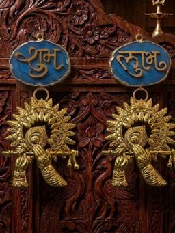 Homearte - Agate Shubh Labh Metal Krishna Bansuri Hanging - Blue