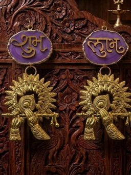 Homearte - Agate Shubh Labh Metal Krishna Bansuri Hanging - Purple