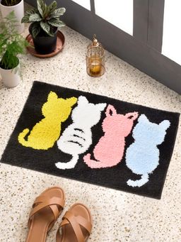 FABINALIV - Black Abstract Cotton Blend Anti Skid Door Mat