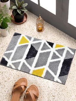 FABINALIV - Grey Geometric Cotton Blend Anti Skid Door Mat