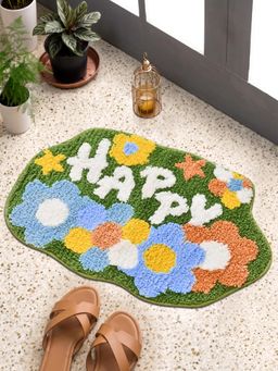 FABINALIV - Green Abstract Cotton Blend Anti Skid Door Mat