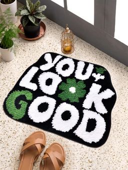 FABINALIV - Black Abstract Cotton Blend Anti Skid Door Mat