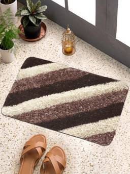 FABINALIV - Brown Geometric Cotton Blend Anti Skid Door Mat