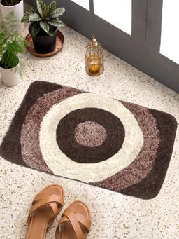 FABINALIV - Brown Geometric Cotton Blend Anti Skid Door Mat