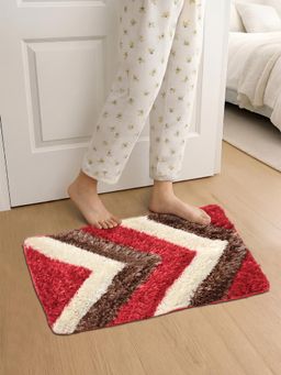 FABINALIV - Red Geometric Cotton Blend Anti Skid Door Mat