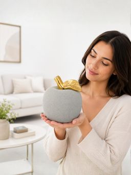 ELARE - Modern Polyresin Apple Showpiece with Gold Leaf for Home Decor