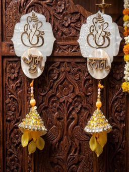 Homearte - Mother of Pearl Ganesha Shubh Labh Hanging with Yellow Latkans