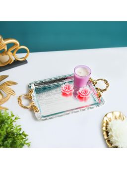 Voncasa - Rectangular Iron Decorative Tray with Silver and Gold Handles