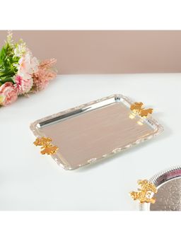Voncasa - Rectangular Iron Decorative Tray with Silver and Gold Handles