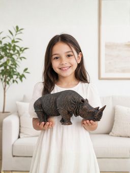 ELARE - Realistic Polyresin Rhinoceros Figurine with Faux Wood Grain Texture
