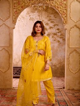 Pearls & Pastels - Sun Kissed Yellow Gota Work Silk Kurta with Pant & Dupatta (Set of 3)