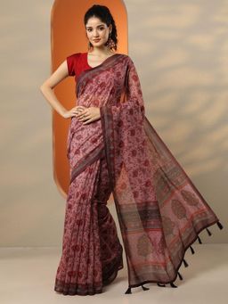Libas - Pink Floral Printed Saree for Women with Unstitched Blouse