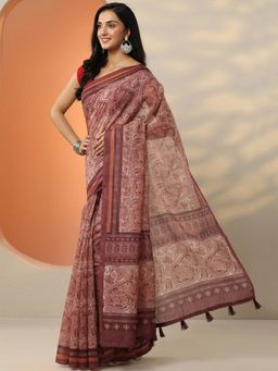 Libas - Maroon Paisley Printed Saree for Women with Unstitched Blouse
