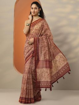 Libas - Maroon Paisley Printed Silk Blend Saree for Women with Unstitched Blouse