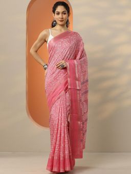 Libas - Pink Printed Silk Blend Saree for Women with Unstitched Blouse