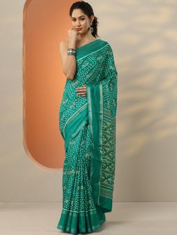 Libas - Green Printed Silk Blend Saree for Women with Unstitched Blouse