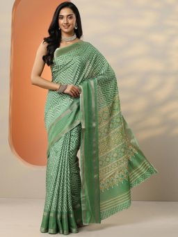 Libas - Green Leheriya Printed Silk Blend Saree for Women with Unstitched Blouse