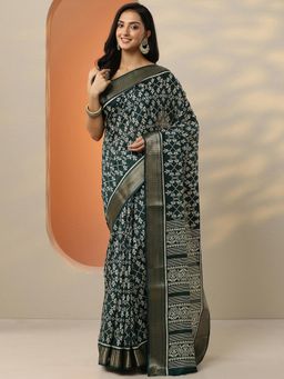 Libas - Green Printed Silk Blend Saree for Women with Unstitched Blouse