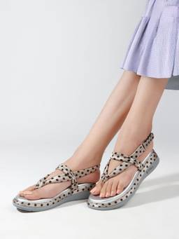 DENILL - Women's Grey Round Toe Square Toe Sandals