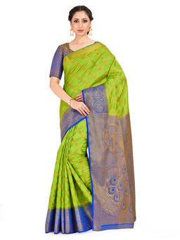 Mimosa - Green Kanjivaram Style Art Silk Saree With Unstitched Blouse