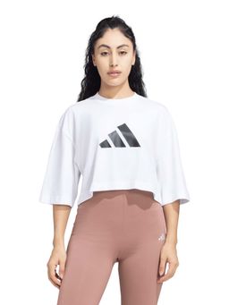 adidas - Women White Printed Sports Crop T-Shirt