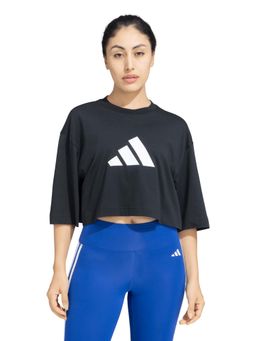 adidas - Women Black Printed Sports Crop T-Shirt